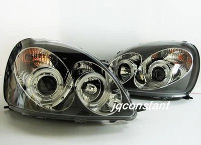 RHD ONLY LED ANGEL EYES HALO RIMS HEAD LIGHTS BLACK For TOYOTA YARIS 98-04 MK1 - Image 1 of 3