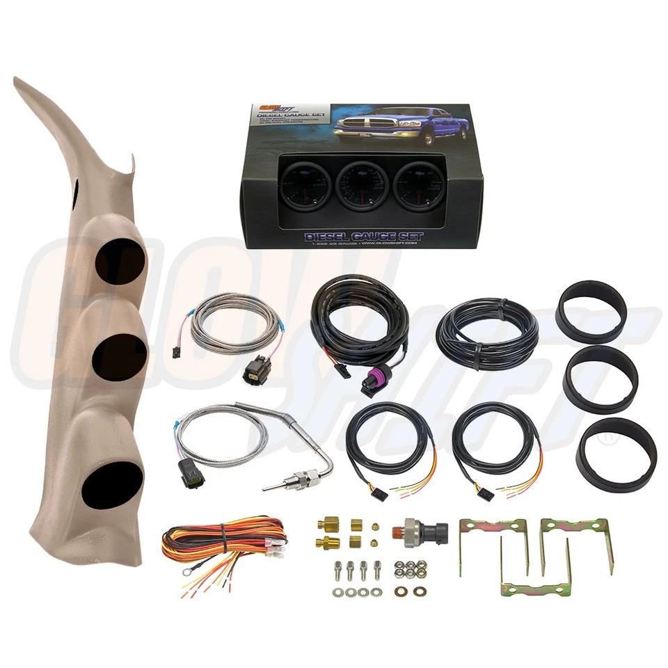 GlowShift T7 Boost EGT Fuel PSI Gauges + Tan Pod w Spk for 00-06 Chevy Duramax - Image 1 of 4