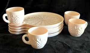 Vintage Snackteller & Tasse - 4er Set Schale rosa Milchglas von Jeannette...1950er Jahre - Bild 1 von 9