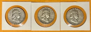 🔥 3 Benjamin Franklin Silber Half Dollar Münzen ~ 90% Silber 🔥 - Bild 1 von 3