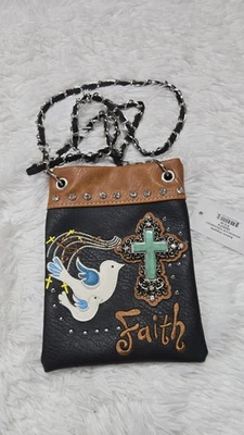 Cartera de teléfono pequeña Peace Dove Cross Faith bordada estrás Foto 1 de 4