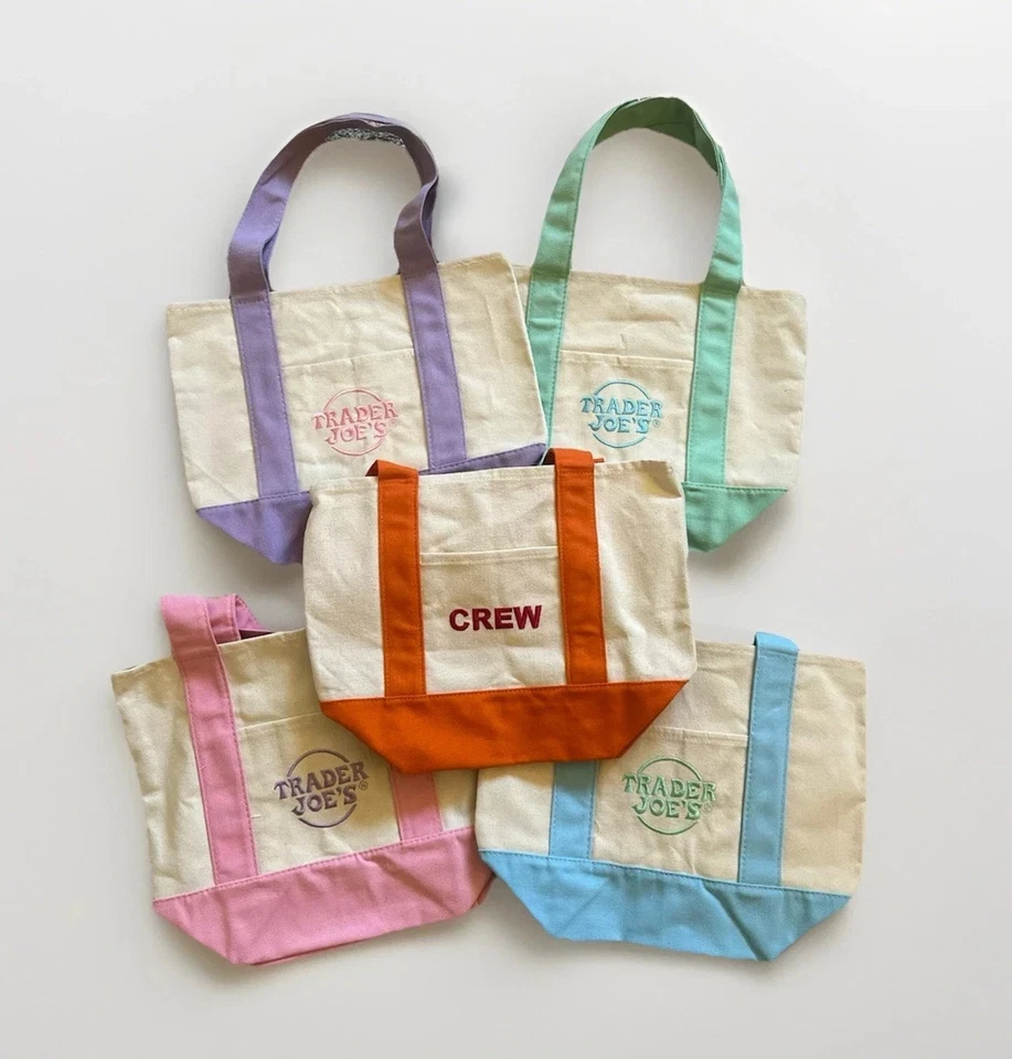 Mini bolsas de mano de lona pastel Trader Joe's - Juego de 5 colores - con naranja - ¡EE. UU.! Foto 1 de 4