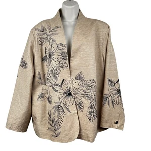 Silkland Blazer Jacket Silk Embroidered Beaded Floral Lined Tan Plus Size 24W - Picture 1 of 12
