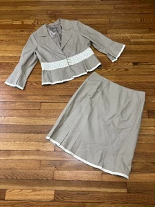 Kenar Damen Rock Anzug Größe 12 Beige Baumwolle Blazer Jacke Häkel Knopfleiste - Bild 1 von 7