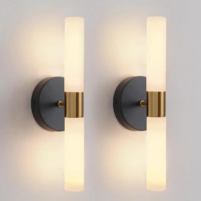 Wall Sconces Set of Two Black and Brass Gold Wall Lamp Sconces Wall Lighting wit - Image 1 of 4