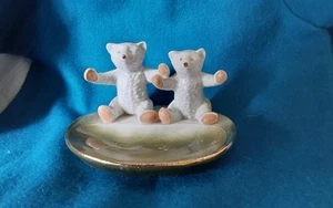 Antikes deutsches Teddybären Schminktablett, rosa Schweinemacher - Bild 1 von 3