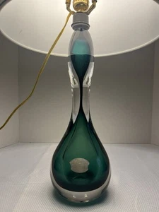 Vtg Val St Lambert Crystal Green Blue Table Lamp 25” Signed Heavy MCM - Picture 1 of 22