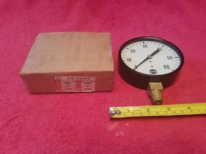 US GAUGE P500 60LB 3 1/2" 1/4L.M. BLACK PRESSURE GAUGE NOS USA - Picture 1 of 7