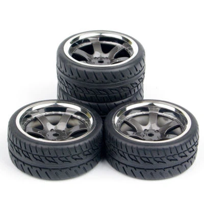 4pcs HPI RC 1:10 On Road Car Rubber Tires Wheel PP0038+PP0150 12mm Hex F/Racing  - Image 1 of 4