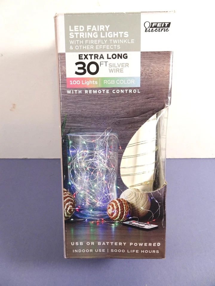 Feit Electric 30ft LED FAIRY STRING LIGHTS 100 Red/Blue/Green Remote USB Battery - Image 1 of 3
