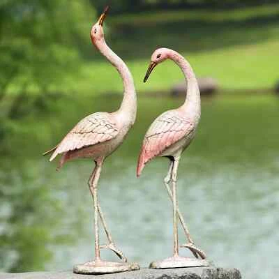 Stylish Nature & Whimsy Pink Cast Iron Flamboyant Crane Garden Pair - Image 1 of 2