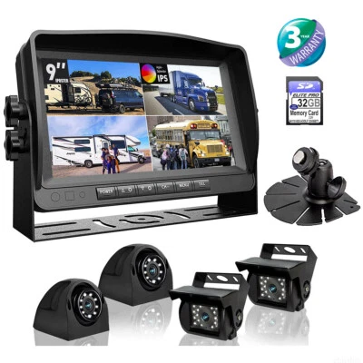 9" Quad Monitor DVR 4x 1080P IR Reverse Rear View Backup Camera For Truck RV Bus - Image 1 of 4