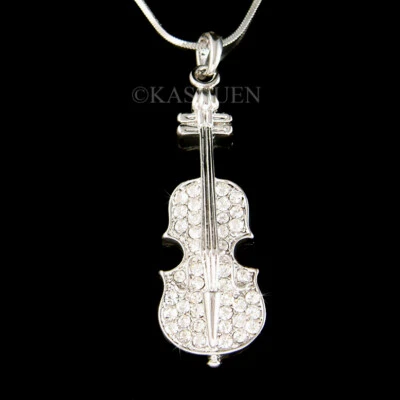 Geige Violine Viola Violoncello mit Swarovski Kristall Musik Kette Schmuck Neu - Bild 1 von 2