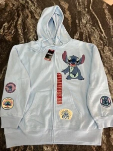 Disney Lilo & Stitch Womens Embroidered XL ZIP Hoodie Sweatshirt Lt Blue NEW - Picture 1 of 7