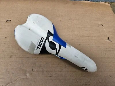 Fuji Oval Concepts Road Bike Saddle Chromoly Rails Racing White Blue - Image 1 of 4