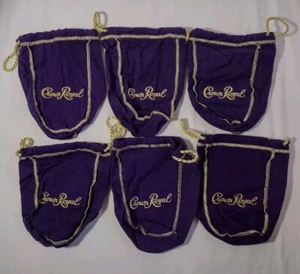 6 Small Crown Royal Bags Purple Drawstring Approx 6" x 7" - Picture 1 of 2