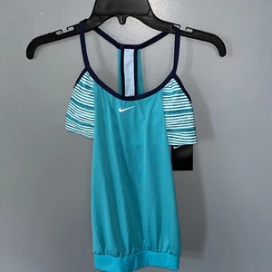 Nike Womens tankini aqua green white striped swimsuit top size small NEW NWT - Picture 1 of 4