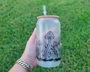 Mushroom Glow in dark UV Activated Glow Beer Can Glass |Aesthetic Coffee Glass - Picture 1 of 9