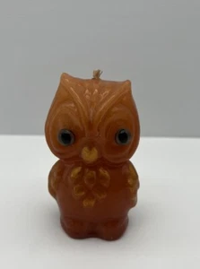 Owl Wax Candle Figurine Orange-Brown Unused 1970's Unscented Vintage Retro Eyes - Picture 1 of 8
