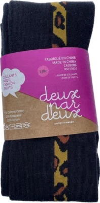 Deux par Deux Girls Tights Size 3/4 Black With Leopard Stripe New - Image 1 of 2