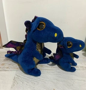 TY Beanie Boos Sapphire Dragon x2 Med Size 26cm & Small Size 16cm Plush Toys - Picture 1 of 6
