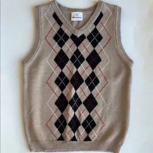 Hanna Andersson Tan Black Red Argyle Cotton Sweater Vest Boys Size 140 / 10 NWOT - Picture 1 of 9