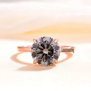 Anillo de compromiso solitario moissanita gris corte redondo de 1,60 quilates oro rosa sólido de 10 k - Imagen 1 de 4