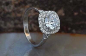 Anello Fidanzamento Nuovo 2,80Ct Bianco Taglio Tondo Moissanite Doppio Alone Oro Bianco 14K - Foto 1 di 5