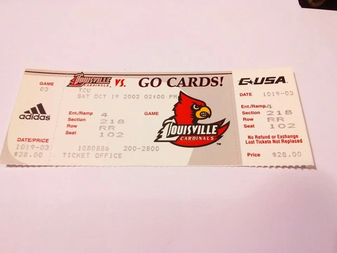 2002 Louisville Cardinals TCU Football Full Unused Ticket Cover