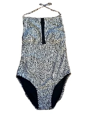 Calvin Klein Womens Swimsuit Size 12 One Piece Black White High-Neck Halter  - Image 1 of 4