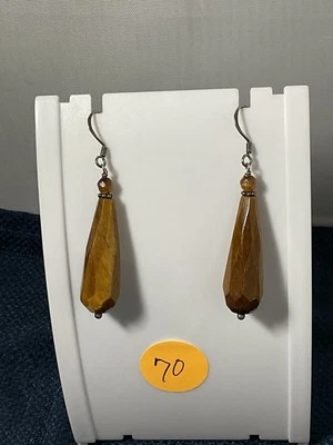 VTG Natural Tiger's Eye Stone Teardrop Dangle Earrings Gemstone Drop Earrings - Image 1 of 4