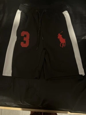 Raplh Lauren Polo Shorts #3 Mens Size L Black White Striped Drawstring Waist - Image 1 of 3