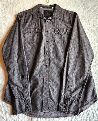 Camisa de algodón Guess para hombre LG negra/blanca geométrica occidental con botones a presión Foto 1 de 4