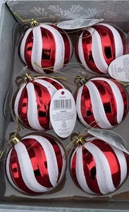 80mm Swirl Ball Candy Cane Christmas Decoration Pack x6 - Picture 1 of 5