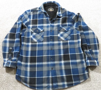 复古 Freedom Foundry 男式 2XL 羊毛夏尔巴内衬法兰绒衬衫夹克格子蓝色 — 第 1/4 张图片