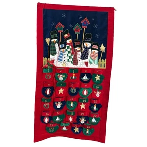 Christmas Count Down Wall Advent Hanging Calendar Snowmen Mittens Pockets Fabric - Picture 1 of 16