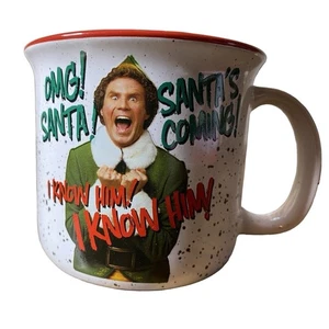 ELF "Santa's Coming!" Will Ferrell Taza Grande Cerámica Borde Rojo - Nueva En Caja - Imagen 1 de 8
