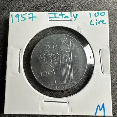 1957-R Italy Coin 100 Lire large type Goddess Minerva Spear Magnetic. Uber Rare - Image 1 of 4