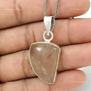 Naturale Quarzo Rosa 925 Massiccio Argento Cuore Chakra Amicizia Giorno Pendente - Foto 1 di 8