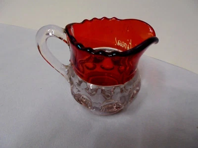Ruby Stained EAPG Pattern Glass Creamer, Christina, 2.75" Tall 2.25" Top Vintage - Image 1 of 4
