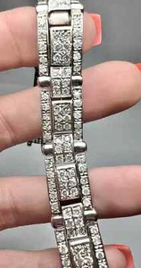 Men's Heavy 14K White Gold 7.25ct Diamond Link Bracelet 8" - Picture 1 of 12