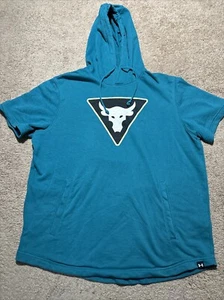 Under Armour Project Rock Logo Hooded Sweatshirt Short Sleeves Men’s M Teal - Picture 1 of 11