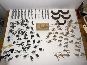 Army Men (85) Tank (1) Bunker Wall (5) Barbed Wire Fence Panel (12) Plastic 2” - Picture 1 of 13