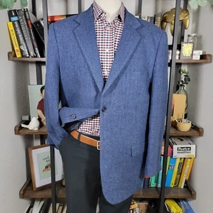Travel Smith Men'sTweed Sport Coat Two Button Navy Herringbone Lambs Wool 44R - Picture 1 of 22