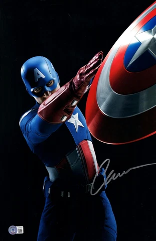 CHRIS EVANS Signed Autographed "CAPTAIN AMERICA" 11x17 Photo BAS Witness WJ46021 Cover