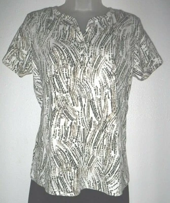 Karen Scott Women's NWT  Small brown clay print short sleeve v-neck top - Image 1 of 4