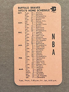 NBA 1972-73 BUFFALO BRAVES Basketball Schedule POCKET SIZED CARD Defunct KEN-JON