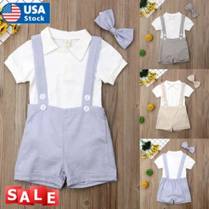 2PCS Baby Boy Gentleman Bow Tie Stripe Shirt +Pants Toddler Clothes Outfit - Picture 1 of 18