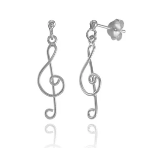 Lightweight Musical Note Dangle Earrings in Sterling Silver - Picture 1 of 4