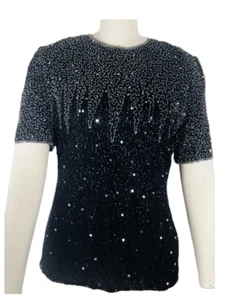 Stenay Black Silk Beaded Sequined Top - Picture 1 of 3